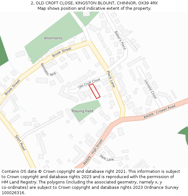 2, OLD CROFT CLOSE, KINGSTON BLOUNT, CHINNOR, OX39 4RX: Location map and indicative extent of plot