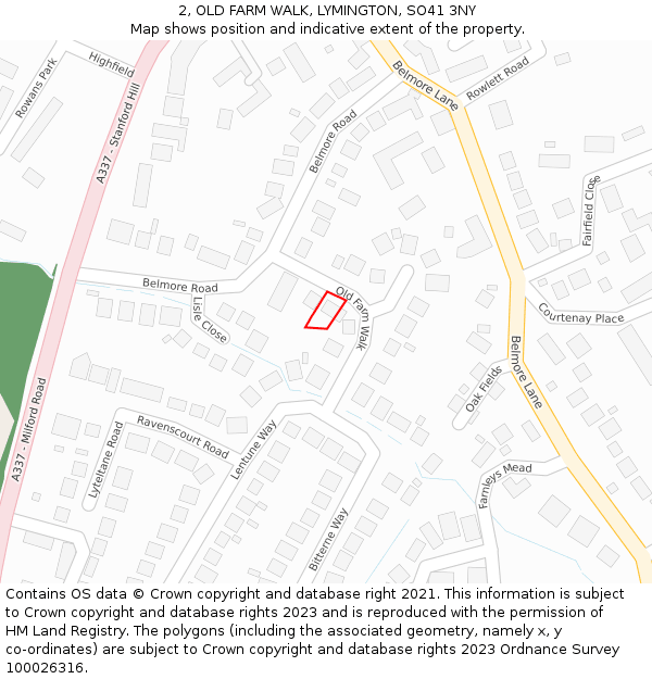 2, OLD FARM WALK, LYMINGTON, SO41 3NY: Location map and indicative extent of plot