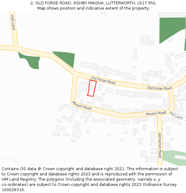 2, OLD FORGE ROAD, ASHBY MAGNA, LUTTERWORTH, LE17 5NL: Location map and indicative extent of plot