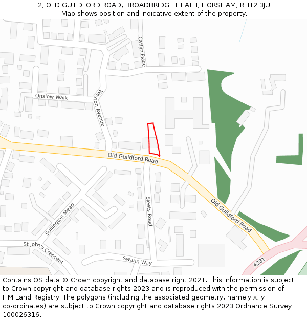 2, OLD GUILDFORD ROAD, BROADBRIDGE HEATH, HORSHAM, RH12 3JU: Location map and indicative extent of plot