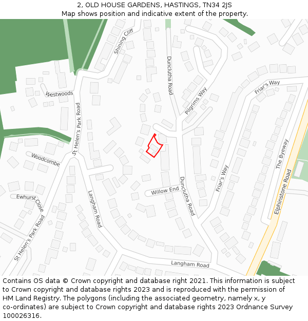 2, OLD HOUSE GARDENS, HASTINGS, TN34 2JS: Location map and indicative extent of plot