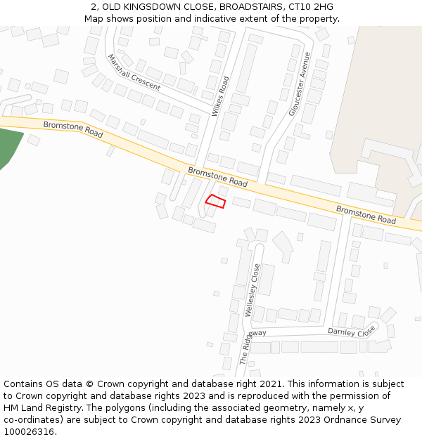 2, OLD KINGSDOWN CLOSE, BROADSTAIRS, CT10 2HG: Location map and indicative extent of plot