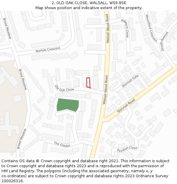 2, OLD OAK CLOSE, WALSALL, WS9 8SE: Location map and indicative extent of plot