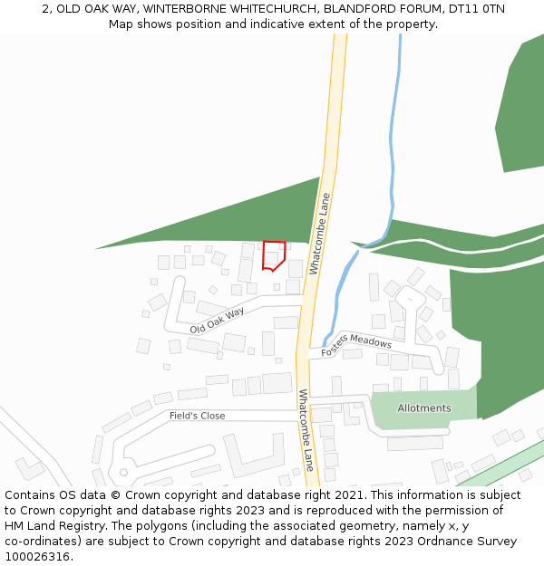2, OLD OAK WAY, WINTERBORNE WHITECHURCH, BLANDFORD FORUM, DT11 0TN: Location map and indicative extent of plot