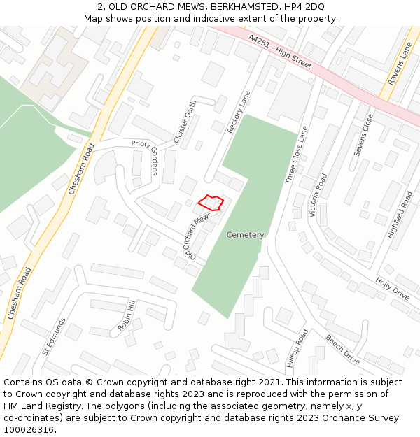 2, OLD ORCHARD MEWS, BERKHAMSTED, HP4 2DQ: Location map and indicative extent of plot