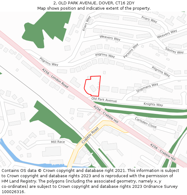 2, OLD PARK AVENUE, DOVER, CT16 2DY: Location map and indicative extent of plot