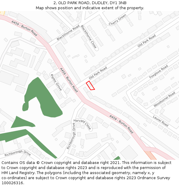 2, OLD PARK ROAD, DUDLEY, DY1 3NB: Location map and indicative extent of plot
