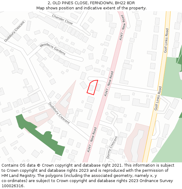 2, OLD PINES CLOSE, FERNDOWN, BH22 8DR: Location map and indicative extent of plot