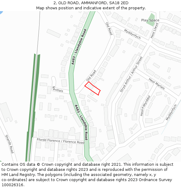 2, OLD ROAD, AMMANFORD, SA18 2ED: Location map and indicative extent of plot