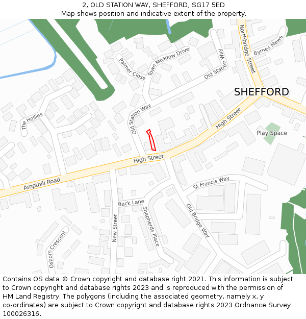 2, OLD STATION WAY, SHEFFORD, SG17 5ED: Location map and indicative extent of plot