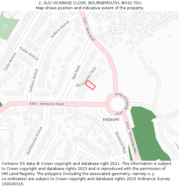 2, OLD VICARAGE CLOSE, BOURNEMOUTH, BH10 7DU: Location map and indicative extent of plot
