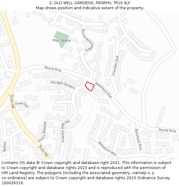 2, OLD WELL GARDENS, PENRYN, TR10 9LF: Location map and indicative extent of plot