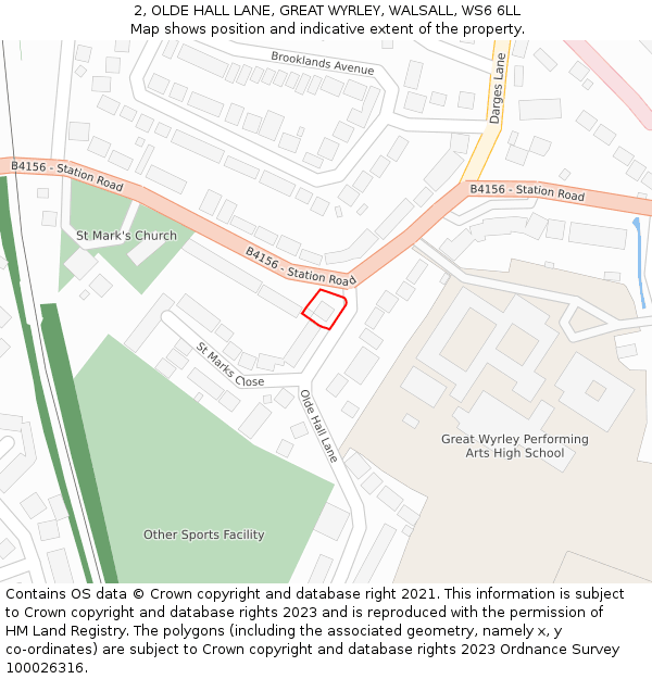 2, OLDE HALL LANE, GREAT WYRLEY, WALSALL, WS6 6LL: Location map and indicative extent of plot