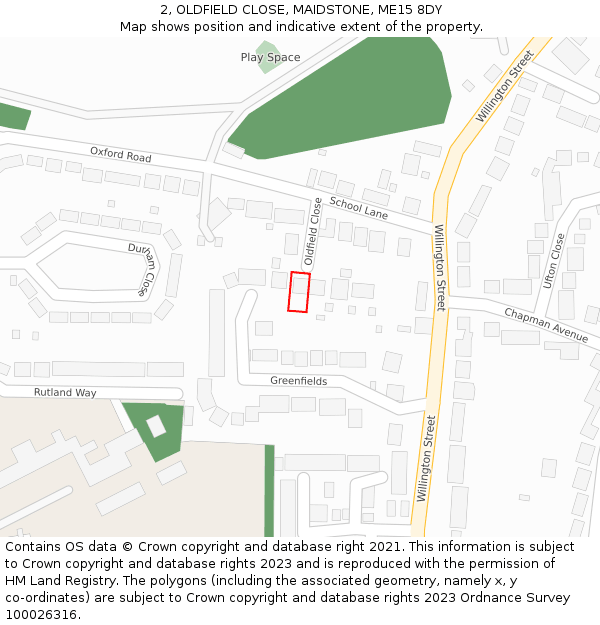 2, OLDFIELD CLOSE, MAIDSTONE, ME15 8DY: Location map and indicative extent of plot