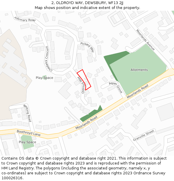 2, OLDROYD WAY, DEWSBURY, WF13 2JJ: Location map and indicative extent of plot