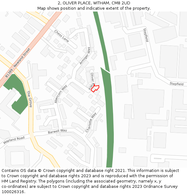 2, OLIVER PLACE, WITHAM, CM8 2UD: Location map and indicative extent of plot