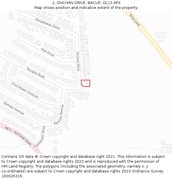 2, ONCHAN DRIVE, BACUP, OL13 9PX: Location map and indicative extent of plot