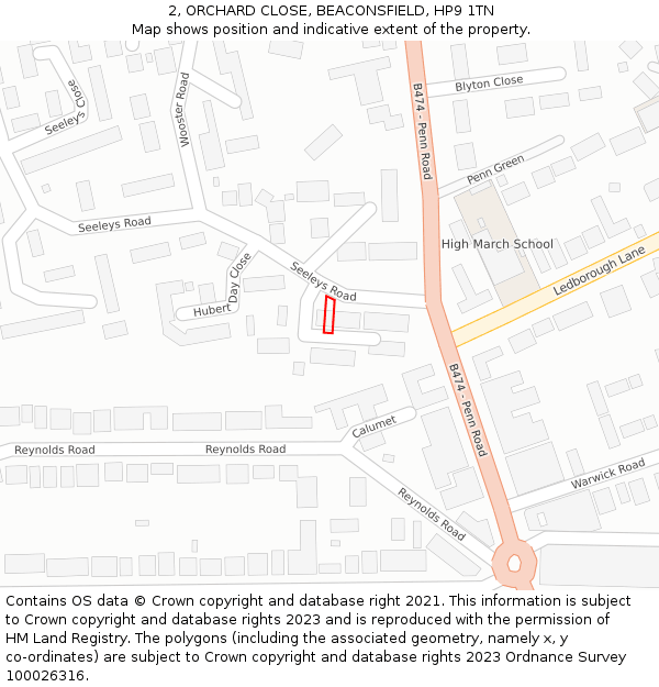 2, ORCHARD CLOSE, BEACONSFIELD, HP9 1TN: Location map and indicative extent of plot