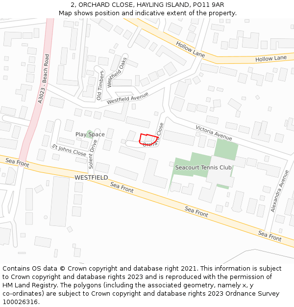 2, ORCHARD CLOSE, HAYLING ISLAND, PO11 9AR: Location map and indicative extent of plot