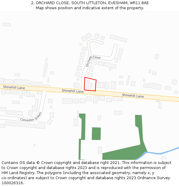 2, ORCHARD CLOSE, SOUTH LITTLETON, EVESHAM, WR11 8AE: Location map and indicative extent of plot