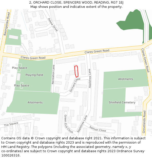 2, ORCHARD CLOSE, SPENCERS WOOD, READING, RG7 1EJ: Location map and indicative extent of plot