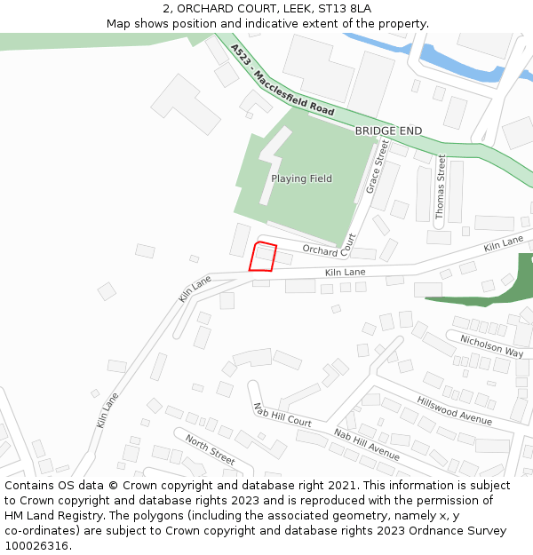 2, ORCHARD COURT, LEEK, ST13 8LA: Location map and indicative extent of plot