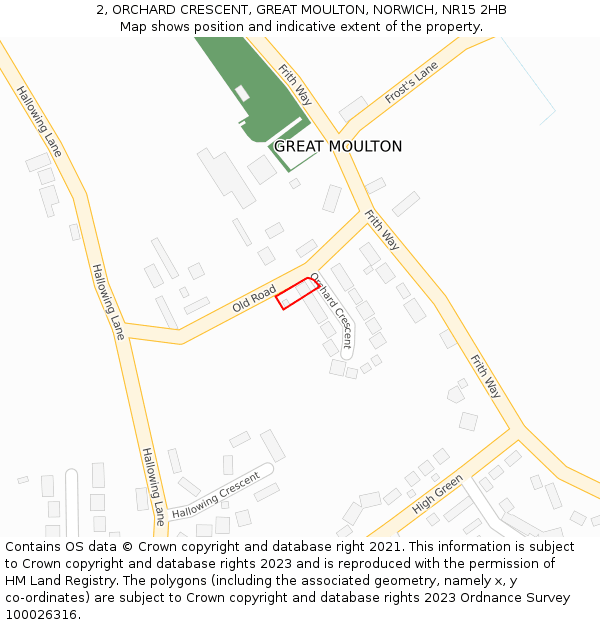 2, ORCHARD CRESCENT, GREAT MOULTON, NORWICH, NR15 2HB: Location map and indicative extent of plot