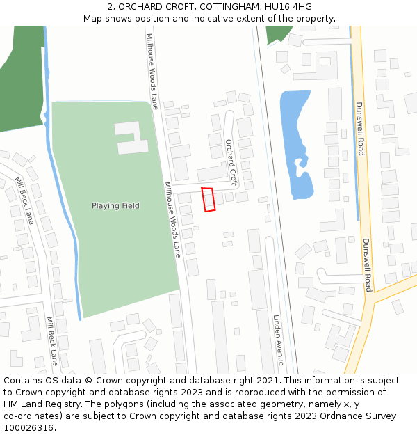 2, ORCHARD CROFT, COTTINGHAM, HU16 4HG: Location map and indicative extent of plot