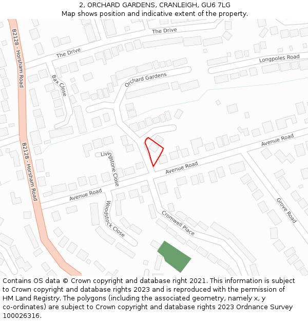 2, ORCHARD GARDENS, CRANLEIGH, GU6 7LG: Location map and indicative extent of plot