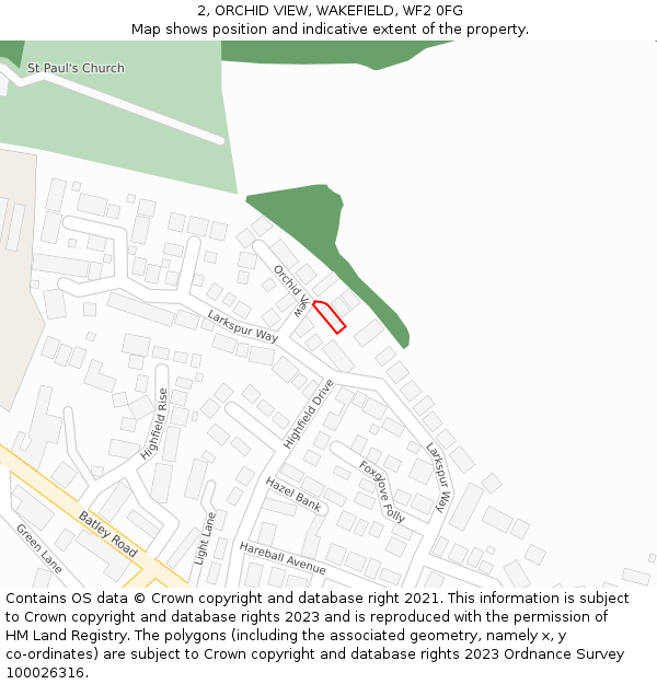 2, ORCHID VIEW, WAKEFIELD, WF2 0FG: Location map and indicative extent of plot