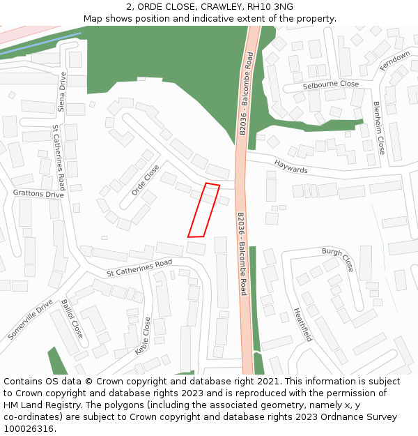 2, ORDE CLOSE, CRAWLEY, RH10 3NG: Location map and indicative extent of plot