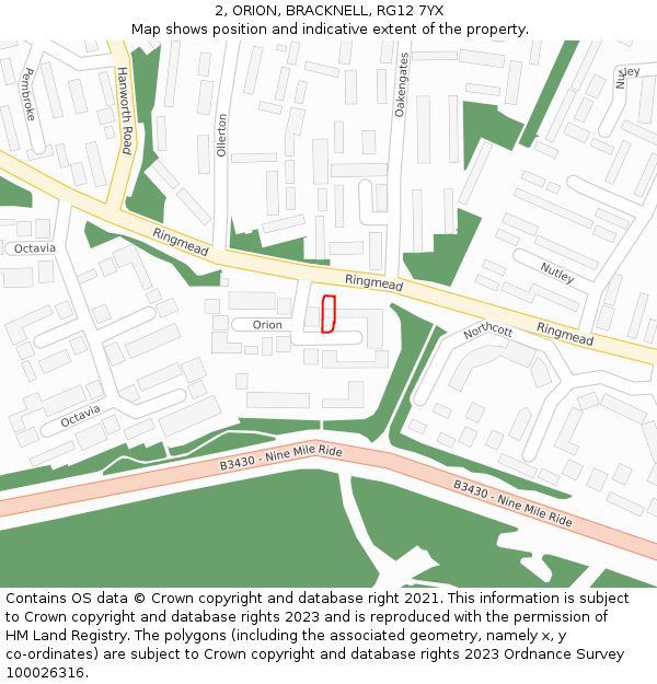 2, ORION, BRACKNELL, RG12 7YX: Location map and indicative extent of plot