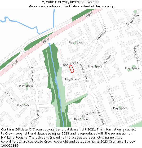 2, ORPINE CLOSE, BICESTER, OX26 3ZJ: Location map and indicative extent of plot