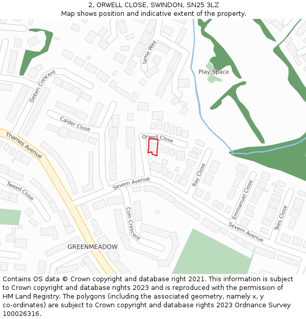 2, ORWELL CLOSE, SWINDON, SN25 3LZ: Location map and indicative extent of plot