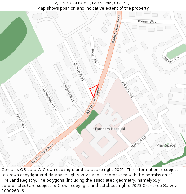 2, OSBORN ROAD, FARNHAM, GU9 9QT: Location map and indicative extent of plot