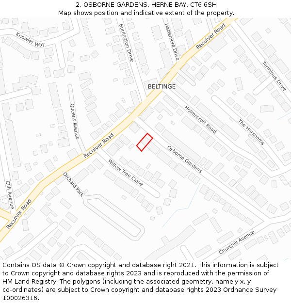 2, OSBORNE GARDENS, HERNE BAY, CT6 6SH: Location map and indicative extent of plot
