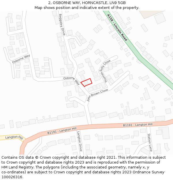 2, OSBORNE WAY, HORNCASTLE, LN9 5GB: Location map and indicative extent of plot