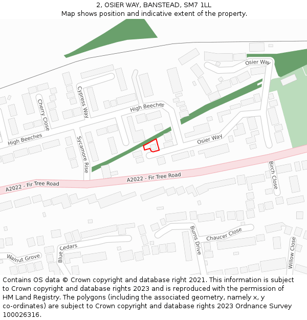 2, OSIER WAY, BANSTEAD, SM7 1LL: Location map and indicative extent of plot