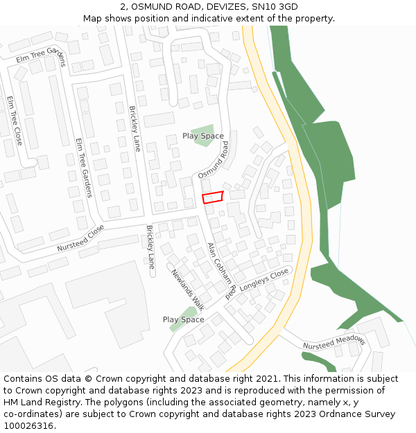 2, OSMUND ROAD, DEVIZES, SN10 3GD: Location map and indicative extent of plot