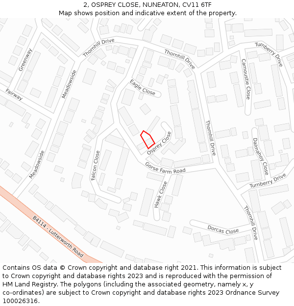 2, OSPREY CLOSE, NUNEATON, CV11 6TF: Location map and indicative extent of plot