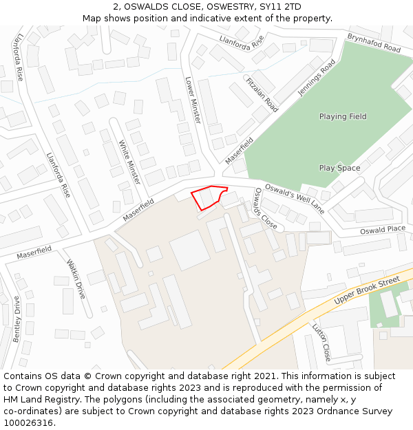 2, OSWALDS CLOSE, OSWESTRY, SY11 2TD: Location map and indicative extent of plot