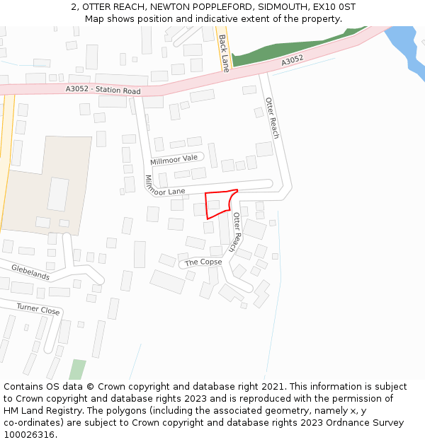 2, OTTER REACH, NEWTON POPPLEFORD, SIDMOUTH, EX10 0ST: Location map and indicative extent of plot