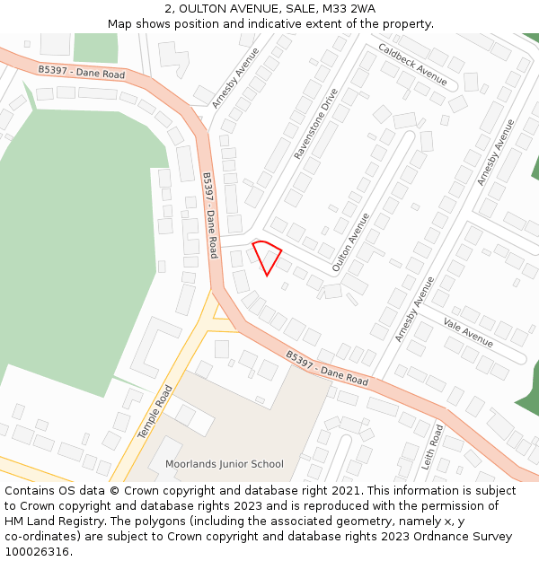 2, OULTON AVENUE, SALE, M33 2WA: Location map and indicative extent of plot