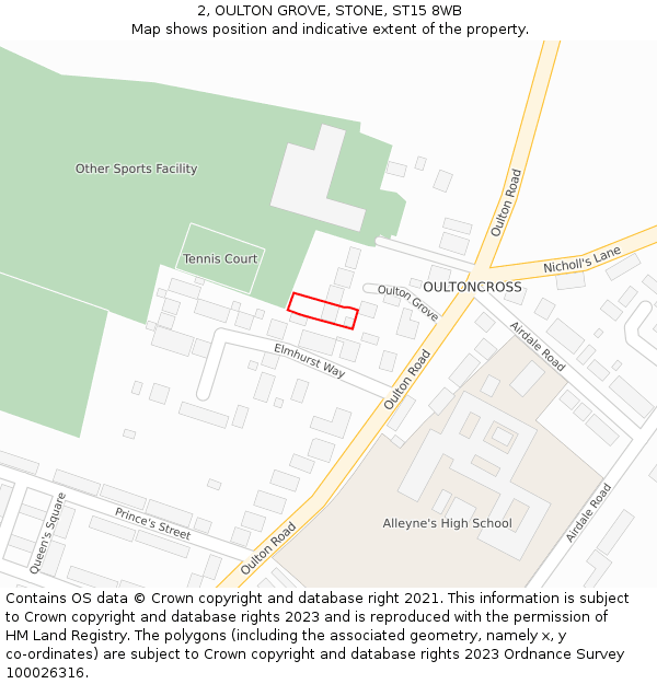 2, OULTON GROVE, STONE, ST15 8WB: Location map and indicative extent of plot