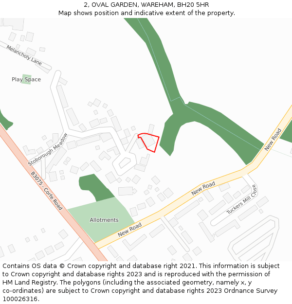 2, OVAL GARDEN, WAREHAM, BH20 5HR: Location map and indicative extent of plot