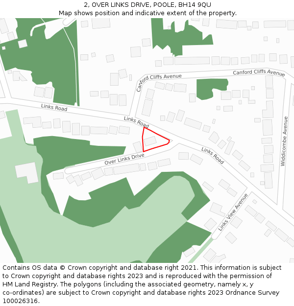 2, OVER LINKS DRIVE, POOLE, BH14 9QU: Location map and indicative extent of plot