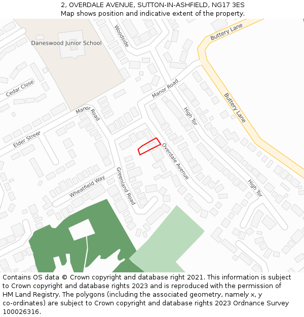 2, OVERDALE AVENUE, SUTTON-IN-ASHFIELD, NG17 3ES: Location map and indicative extent of plot