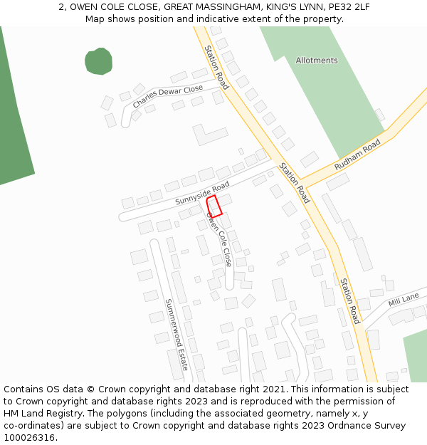 2, OWEN COLE CLOSE, GREAT MASSINGHAM, KING'S LYNN, PE32 2LF: Location map and indicative extent of plot