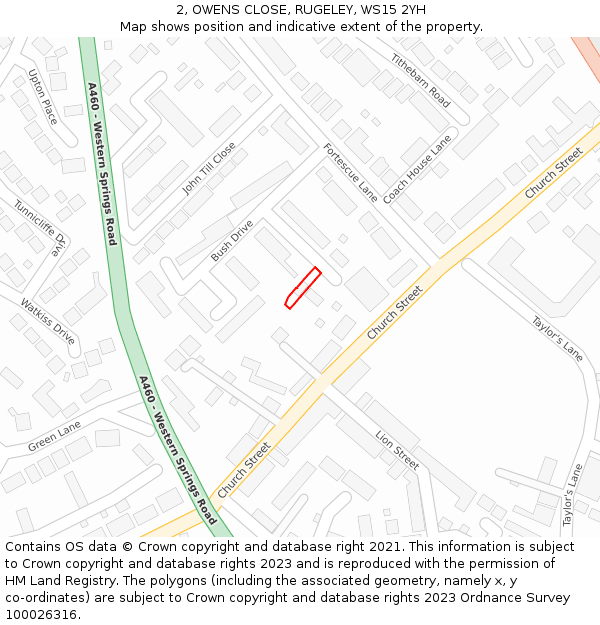 2, OWENS CLOSE, RUGELEY, WS15 2YH: Location map and indicative extent of plot