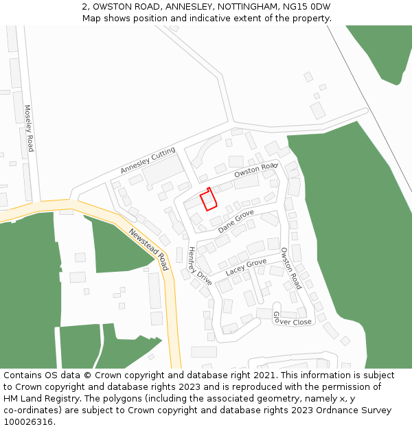 2, OWSTON ROAD, ANNESLEY, NOTTINGHAM, NG15 0DW: Location map and indicative extent of plot